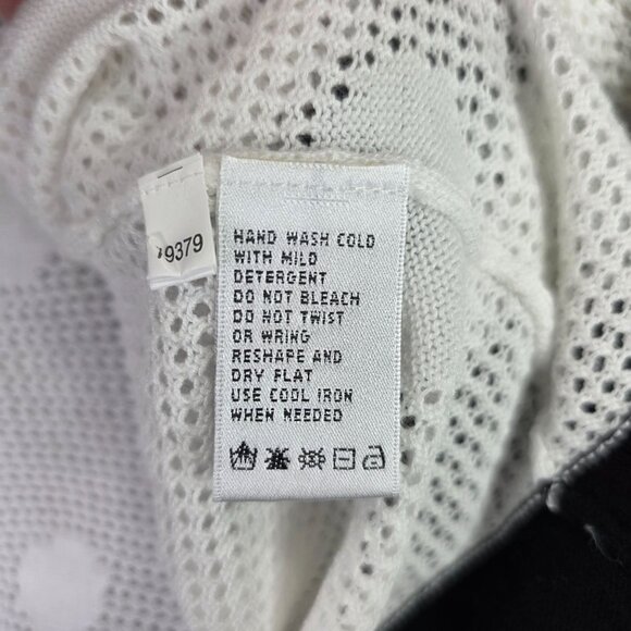 Womens August Silk Black & White Open Knit Cardigan Sweater Cotton Blend Size L - Picture 5 of 9